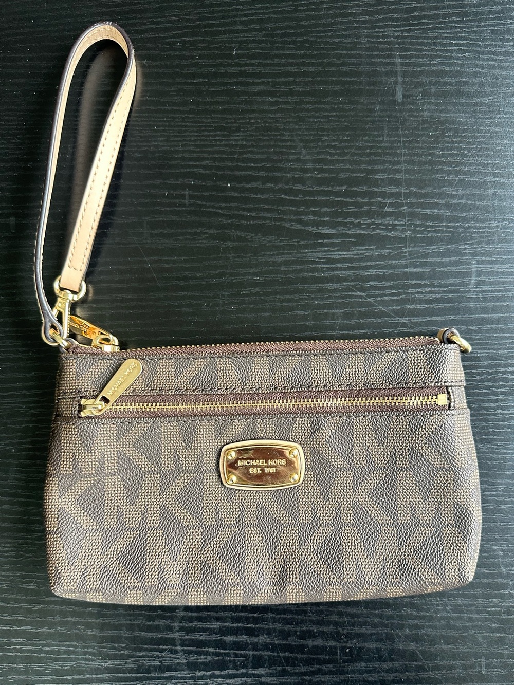 Michael Kors Brown Logo Wristlet Clutch